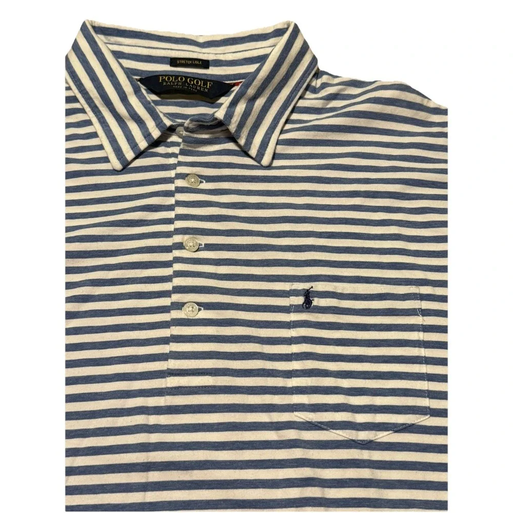 Men's Polo Ralph Lauren Golf Pima‎ Polo Shirt Sz XL Striped Blue Stretch Lisle